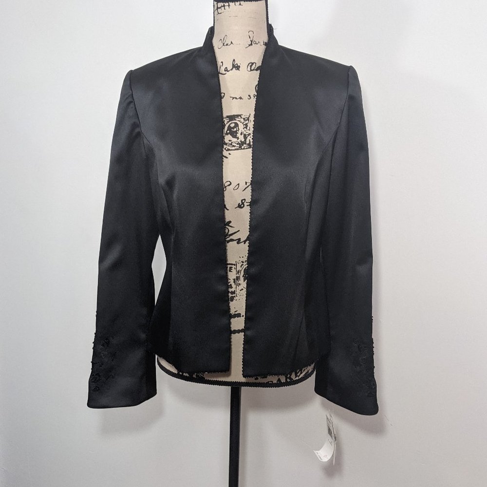 Sandra Darren Womens Black Beaded Blazer Evening Party Jacket Sz 6